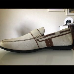 Men white leather loafer / slip on shoes